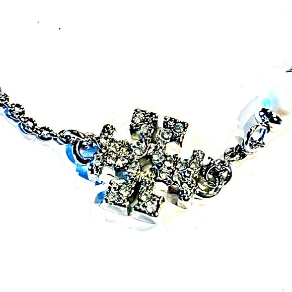 Tory Burch NWT Rose Gold Pearl 
& Pave CZ T-logo Bracelet - Picture 2 of 8